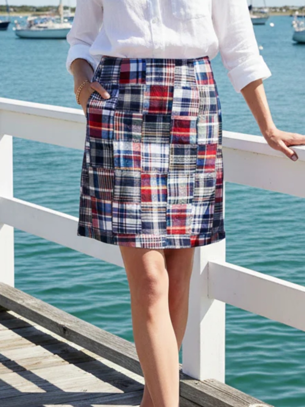 Castaway Nantucket Plaid Madras Patchwork Cotton Skirt Multicolor Sz16 SEE NOTE! - Picture 7 of 12